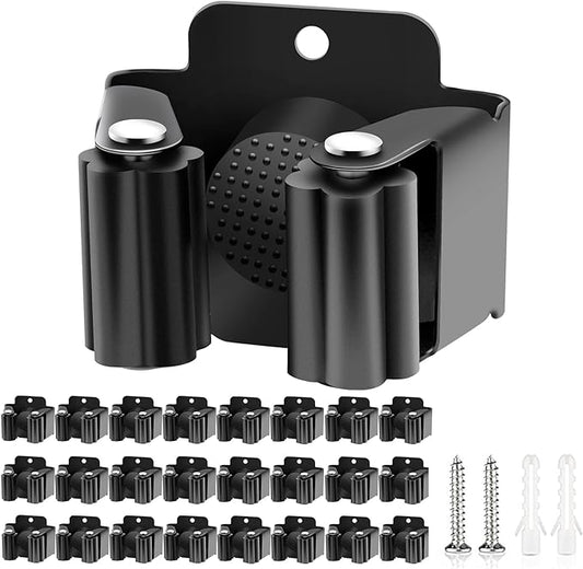 Verdenu 25 Pack Broom Holder Wall Mount, Mop and Broom Holder Wall Mount, Stainless Steel Command Mop Holder with Screws, Garden Tool Storage Organizer for Kitchen, Home, Bathroom, Garage, Black