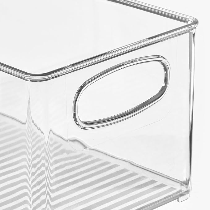 mDesign Plastic Storage Organizer Wide Container Bin with Handles for Bathroom, Home Organization - Holds Vitamins, Supplements, Makeup, Styling Tools - Ligne Collection - 2 Pack - Clear