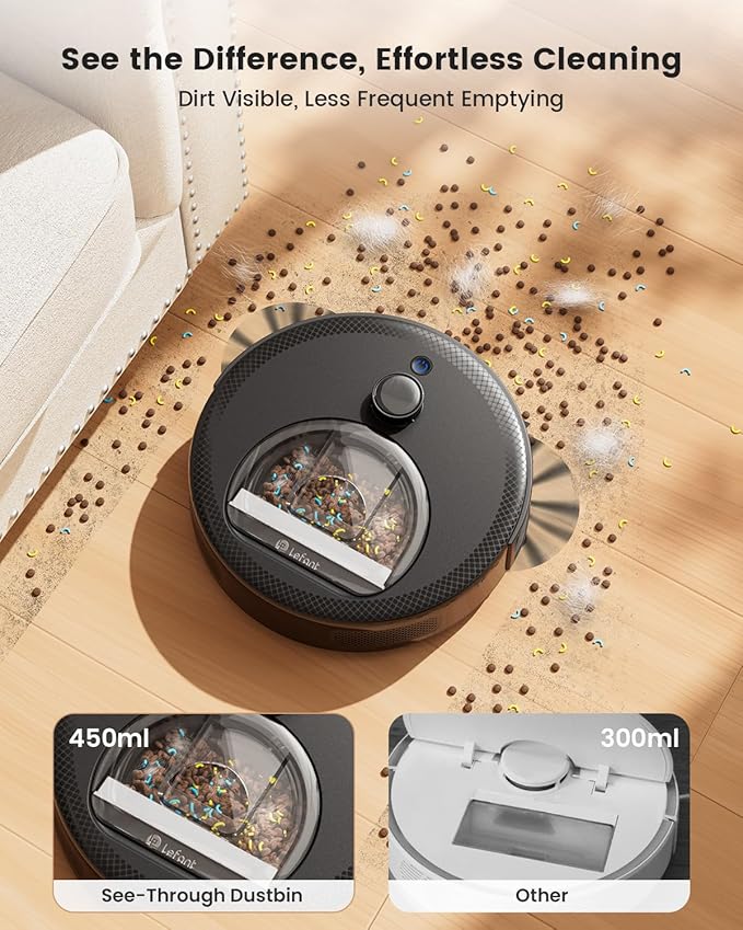 Lefant LiDAR Robot Vacuum and Mop, Smart Mapping and Obstacle Avoidance, Tangle-Free Pet Hair, 2.4G/5G WiFi App Control, Slim Design for Wider Coverage, Carpet Detection, M330 Pro