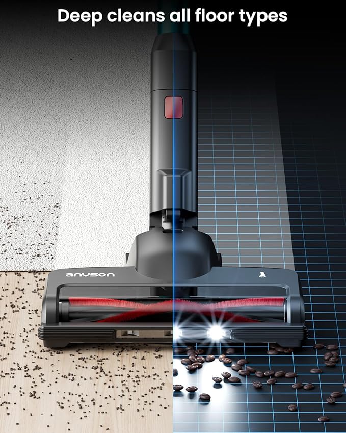 Cordless Vacuum Cleaner, 580W 50KPa Stick Vacuum, Up to 65 Minutes, Self-Standing Cordless Vacuum with OLED Display and Anti-Tangle Brush Roll for Home, Carpets, Hard Floors and Pet Hair