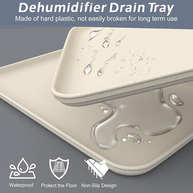 Flamorrow Dehumidifier Drip Pan for Home Dehumidifiers, Hard Plastic Dehumidifier Drain Tray Prevent Leaks, Waterproof Dehumidifiers Mat for Basement Bedroom Protect floor, Beige, 15.5"x10.5"