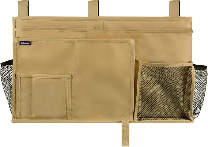 Surblue Bedside Caddy Hanging Bed Organizer Storage Bag Pocket for Bunk and Hospital Beds, College Dorm Rooms Baby Bed Rails,Camp 8 Pockets (Khaki)