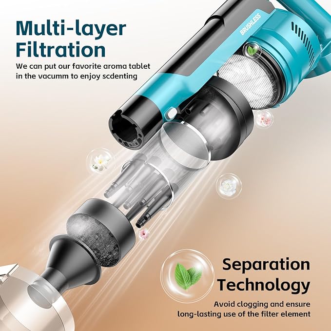 Cordless Vacuum Cleaner with 2 * 4000mAh Batteries, 700W 60Kpa Vacuum Cleaners for Home, 6 in 1 Cordless Stick Vacuum Clearner, Brushless Motor with Led Display for Hard Floors Carpet Pet Hair