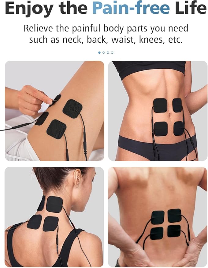 TENS Unit Replacement Pads 40PCS Value Pack, Reusable Latex-Free Electrodes Pads Compatible with AUVON TENS/TENS 7000/ Neocarbon/Etekcity/TENKER, Pads Fit for TENS Machine Use 2mm Lead Wires (Black)