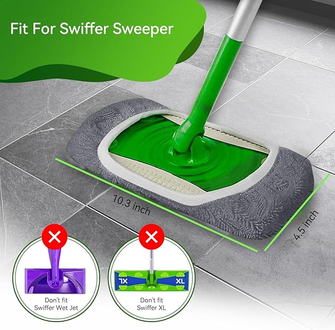 6 Pack Reusable Microfiber Mop Pads Compatible with Swiffer Sweeper, Washable Dry Sweeping Cloths & Wet Mopping Cloths Wet Pads Refill for Mopping Floor (Mop is Not Included)