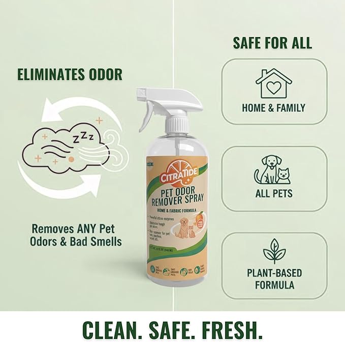 Pet Odor Eliminator – Dog & Cat Urine, Carpet Stains and Smells – Citrus Cleaner – Non-Toxic, Plant-Based Odor Neutralizer for Pet Beds, Carpets & Couches, USA Made (32oz)