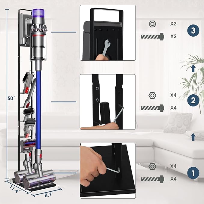 Vacuum Stand Compatible with Dyson V15 V11 V10 V8 V7 V6 with Wheels,Heavy Base Metal Bracket Holder, Storage Bracket Stand for Dyson Cordless Vacuum Cleaners & Accessories & Attachments