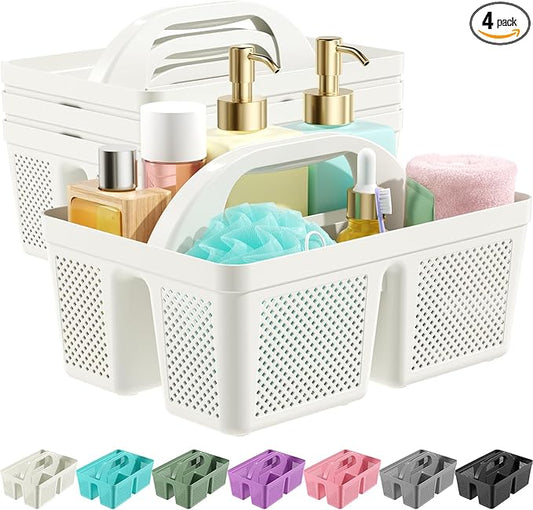 4 Pack Portable Shower Caddy, Integrated Handle, Reinforced Plastic, Organizer Storage Bathroom Supplies and Beauty Products, Cleaning Supplies, Shower Basket for Home, Dorm, Shelf and Cabinet