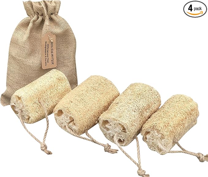 (Non-Vacuum Packed) Natural Loofah Sponge, 4pcs Loofah Vegetable Scrubber for Kitchen, Reusable Natural Dish Sponge for Cleaning and Shower Scrubbing, 4.72inch