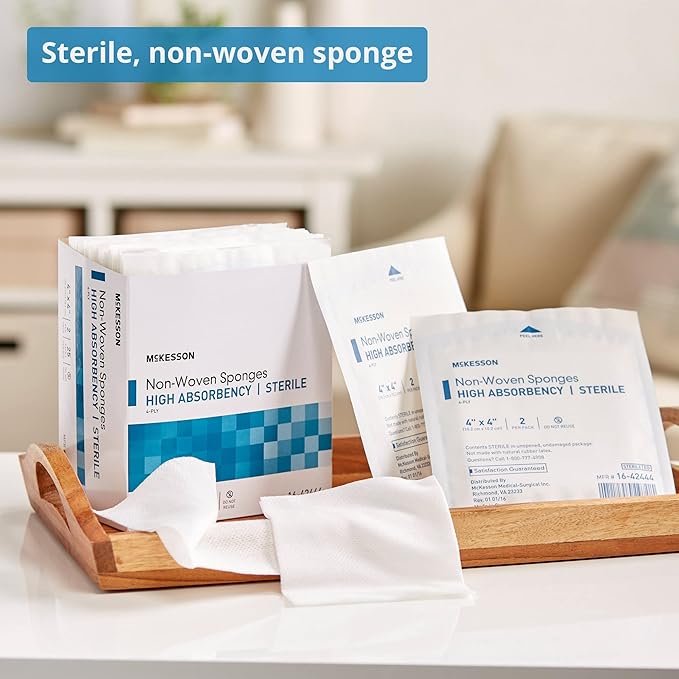 McKesson Non-Woven Sponges, Sterile, 4-Ply, High Absorbency, Polyester/Rayon (4 X 4 Inch (1200 Count))