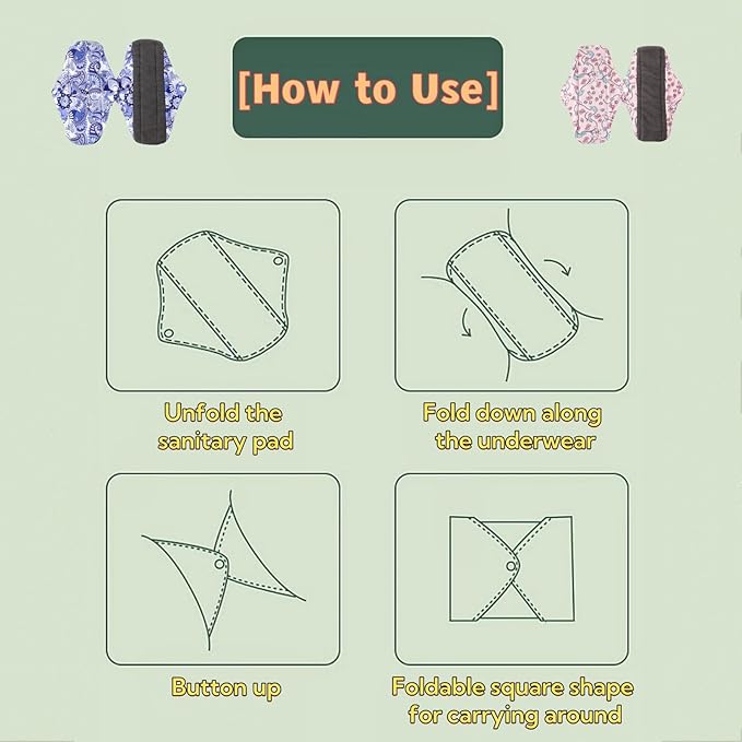 Reusable Incontinence Pads,Washcloth Cloth Menstrual Pads,7pcs/Set,Pack of 6+1 Storage Bag,Panty Liners,Heavy Flow Mama Sanitary Napkins