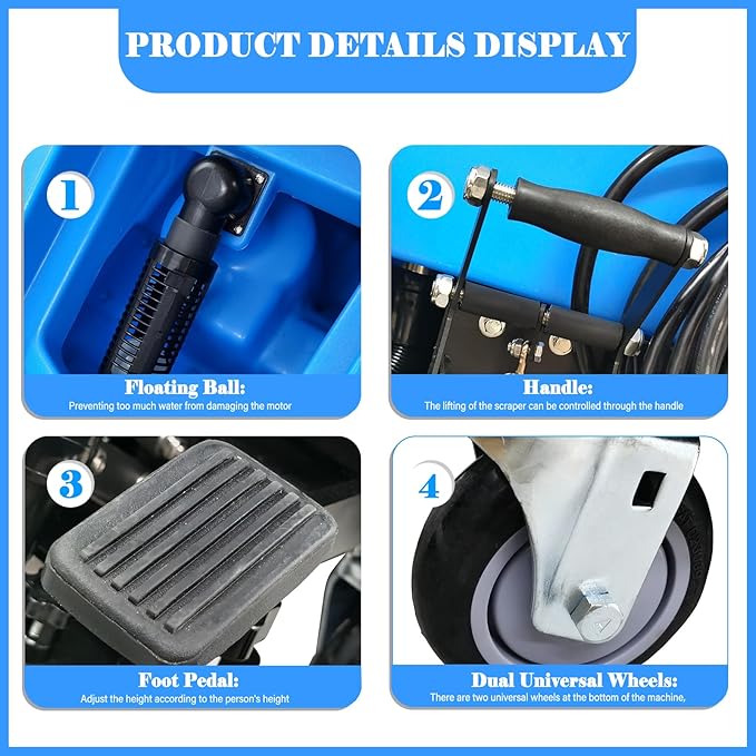 Floor Scrubber Machine 20" Cleaning Width, Dual Tanks Total 23.5 Gallons for Mall/Hotel/Office/Factory 110V