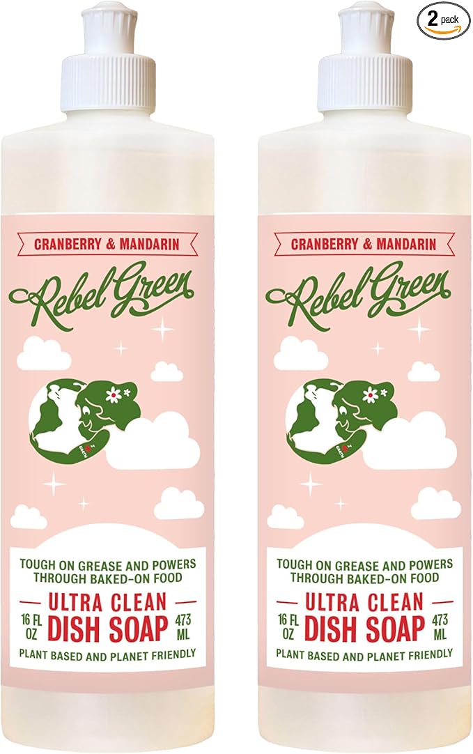 Rebel Green Super Deluxe Dish Soap - Plant-Based Sustainable Dishwashing Soap - Cranberry & Mandarin Scent - 16 fl oz - 2 Pack