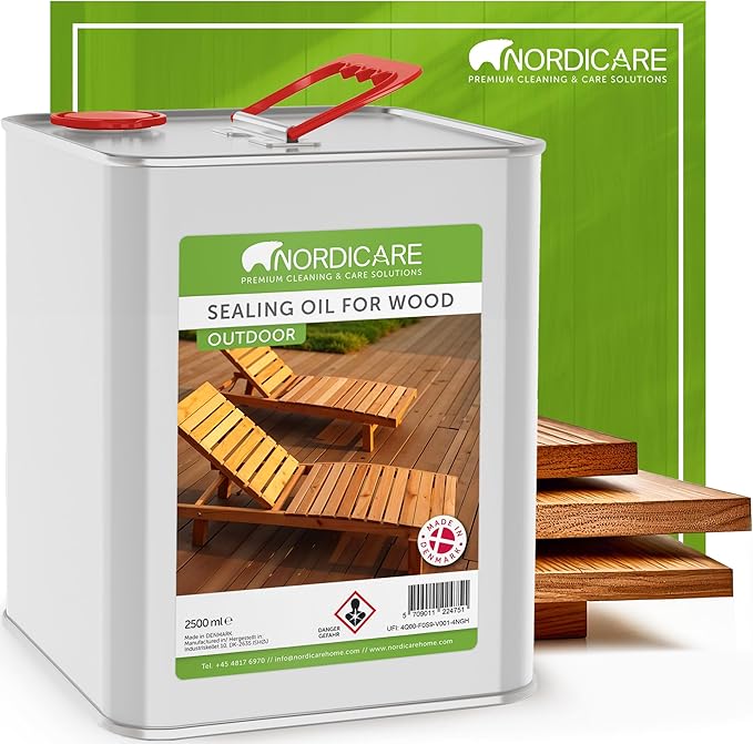 Nordicare Sealing Wood Oil for Outdoor Garden Furniture - Teak Oil for Wood Outdoor Furniture - Suitable for All Outdoor Types of Wood, for Wood Exterior Protection - Easy to Apply 84.5 Oz