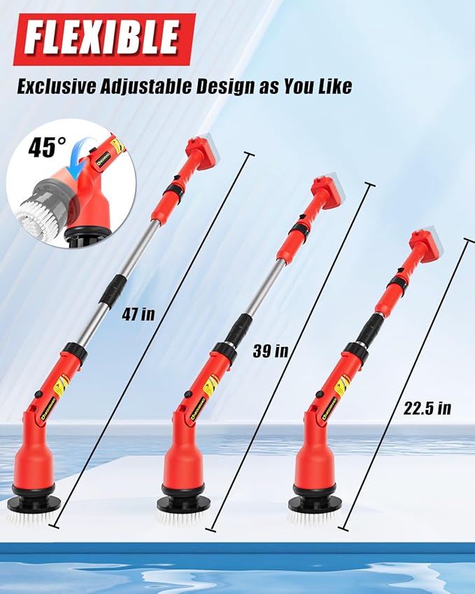 Electric Spin Scrubber Compatible for Milwaukee 18V Battery(Battery NOT Included), 1000 RPM Battery Powered Scrubber with Adjustable Extension Arm & 8 Brushes & Gloves for Tub/Tile/Floor