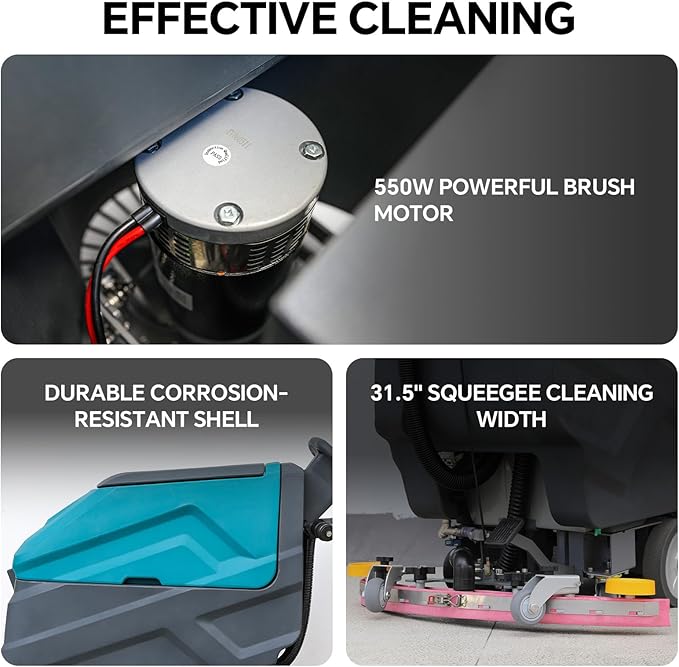 Industrial Walk Behind Floor Scrubber Machine 22" Cleaning Width 31.5" Suction Width 32000 Sqft/h,5 Hours Runtime 18.5 gal Sewage Tank,for Warehouse Schools Garages Hospital