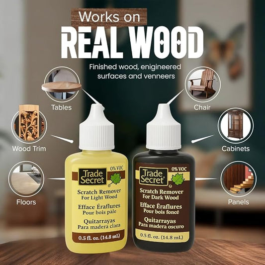 Trade Secret Scratch Remover Mini Pro Set (2x 0.5 oz), Restore & Conceal Small Scratches on Dark & Light Wood Furniture and Flooring – Coconut Oil-Based Formula