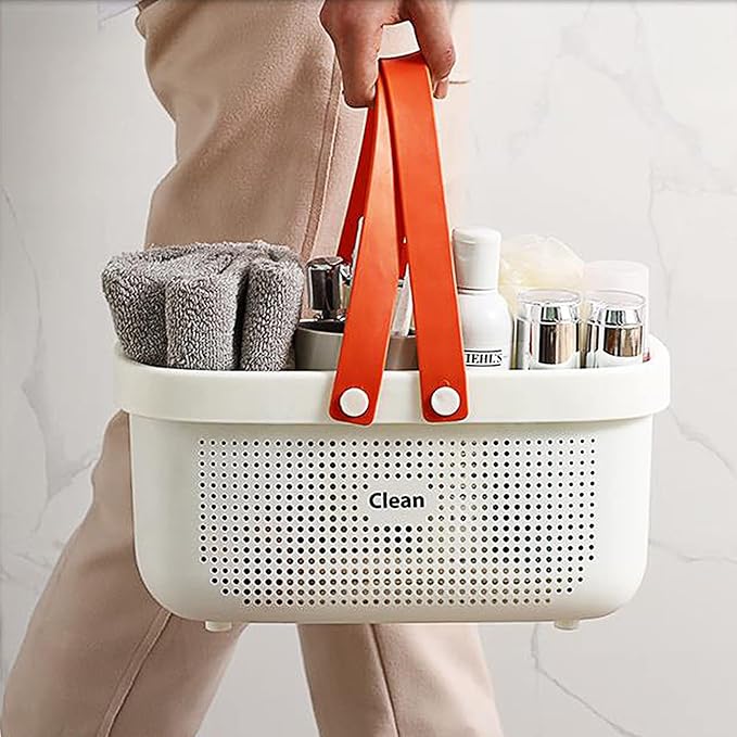 JiatuA Plastic Storage Basket with Handle Portable Shower Caddy Tote Organizer Basket Bin for Bathroom Kitchen Dorm Room Bedroom, Pink