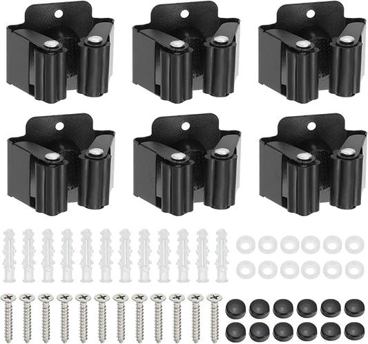 PATIKIL Broom and Mop Holder, 6 Pack Wall Mounted Stainless Steel Mop Hanger Heavy Garden Tool Organizer Rack Hanging Clips with Screws for Home Garage, All Black