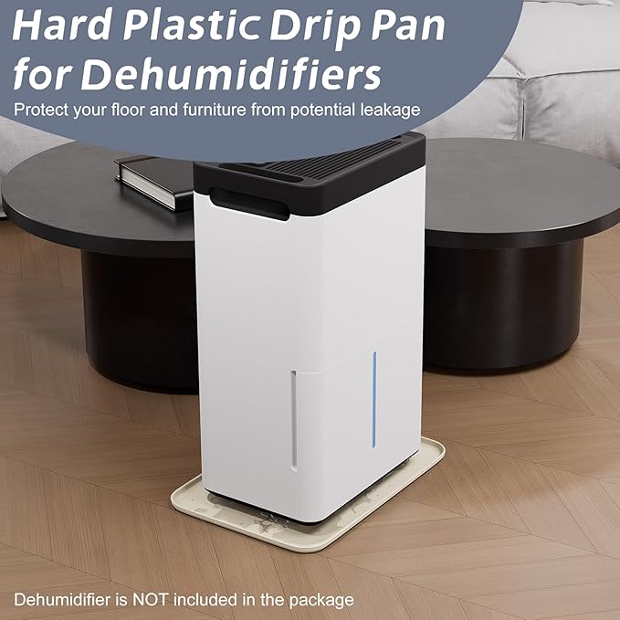 Flamorrow Dehumidifier Drip Pan for Home Dehumidifiers, Hard Plastic Dehumidifier Drain Tray Prevent Leaks, Waterproof Dehumidifiers Mat for Basement Bedroom Protect floor, Beige, 15.5"x10.5"