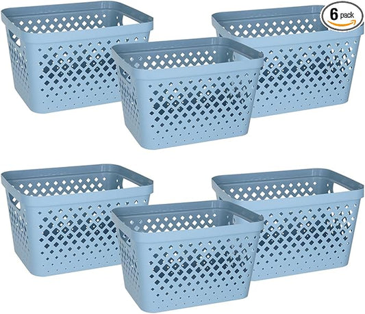 Glad Plastic Storage Basket Set, Value Pack of 6 | Open Storage Bins for Shelves, Bathroom, Pantry, Closet | Nesting Organizer Boxes with Handles, 4 Gallon, Marina Blue