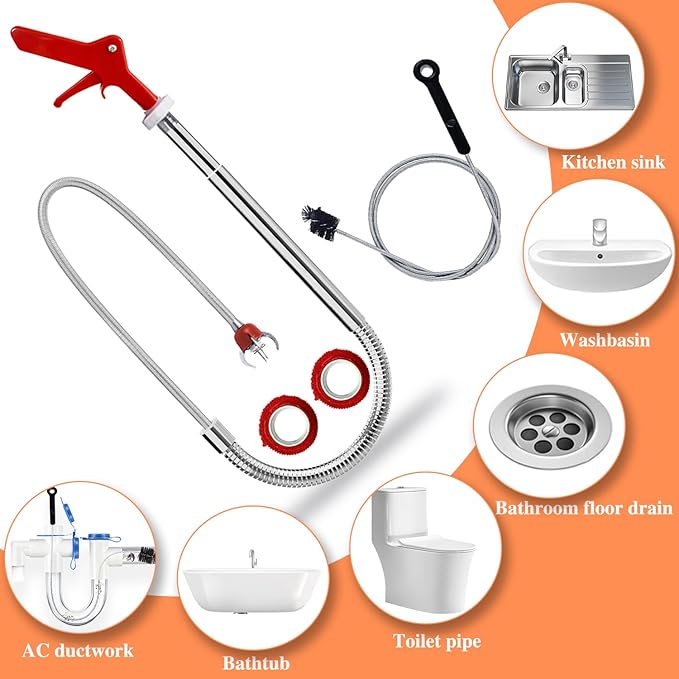 Toilet Auger/Drain Clog Remover Tool Kit-1PCS Toilet Snake Grabber,2PCS Drain Snake Hair Remover＆1PCS AC Drain Line Cleaner Tool for Blocking and Cleaning Toilets (Toilet Drain Unblocking kit)