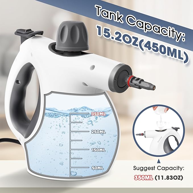 Pressurized Handheld Steam Cleaner with 14 pcs Accessories 15.2OZ Multi-Purpose Portable Steamer for Cleaning, Multi-Surface Steamer for Home, Floor, Grout