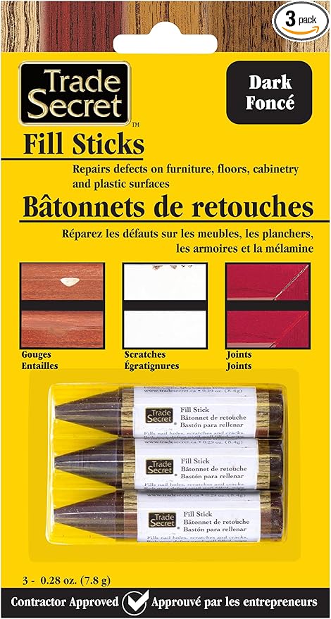 Wood Scratch Repair Fill Stick for Dark Surfaces (Set of 3), Great for Touch-Ups and Repairs on Hardwoods Floors, Furniture, Cabinets and Plastic Surfaces.