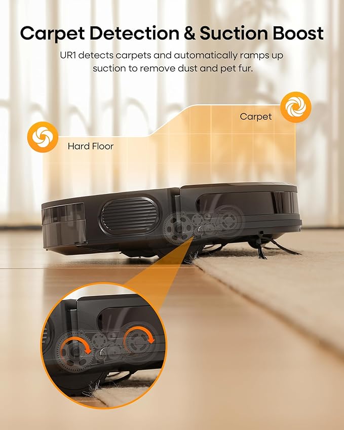 Robot Vacuum and Mop Combo,5000Pa Robotic Vacuum Cleaner,180mins Runtime Vacuum Robot with App/Remote/Alexa Control, Ideal for Hard Floor/Carpet/Pet Hair, Self-Charge,Schedule Clean(UR1)