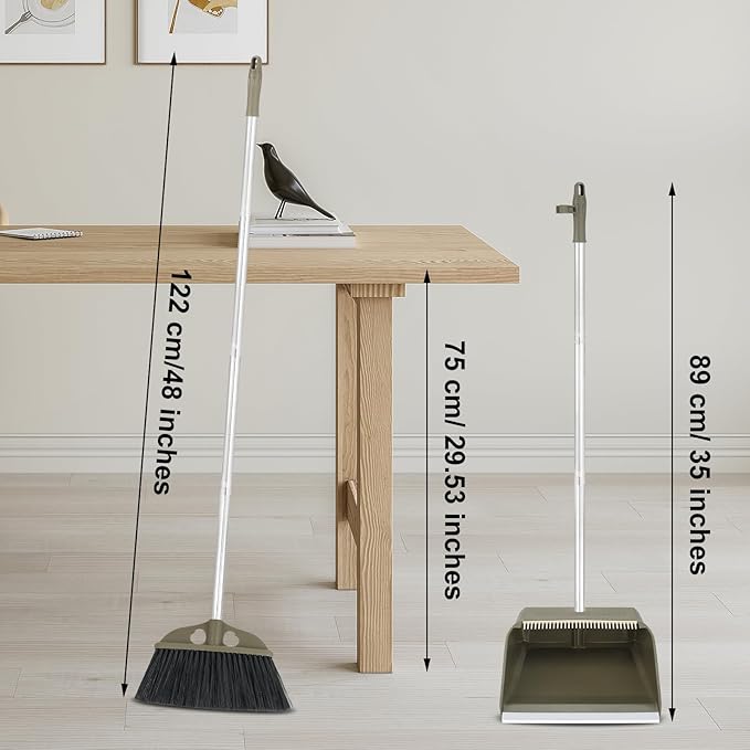 Upgrade Broom with Dustpan Combo Set,48'' Long Handle Stiff Broom Bristles with Heavy Duty Dust Pan,Indoor Outdoor Easy Sweeping for Kitchen Lobby Garage Home