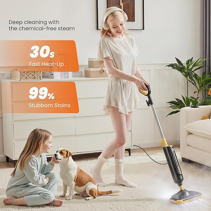 Sweetcrispy Steam Mop for Floor Cleaning,Lightweight Floor Steamer Cleaner for Hardwood/Tile/Laminate Floors Carpet, 2 Washable Pad, Black and Yellow