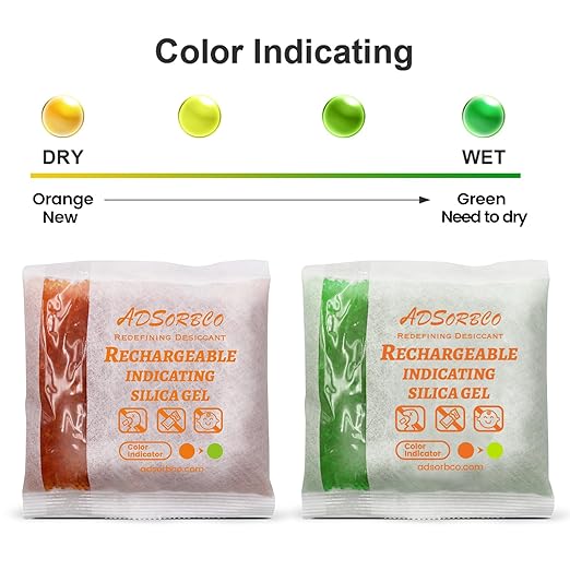 Adsorbco Rechargeable Desiccant, Indicating Silica Gel Packets, Moisture Absorbers for Storage, Gun Safe Dehumidifiers (400, 1g)