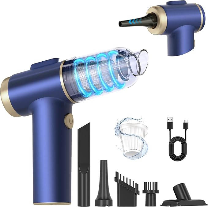 Handheld Car Vacuum Cleaner, 2-in-1 Portable Mini Car Vacuum Cleaner,16000Pa High Power & Air Duster, Handheld Vacuum Cordless with LED Light and Multi-Nozzles for Car,Home,Office,Pet(Blue)