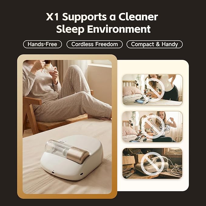 X1 Robot Bed Vacuum, Automatic Mattress Vacuum Cleaner with Intelligent Path Planning, UV-C Light, HEPA Filter, One-Click 100% Dust & Pet Hair Removal for Bed, Mattress, Sofa, Carpet