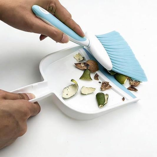 Broom Dustpan Brush Small Dust pan: Small Broom and Dustpan Set Mini Dust pan and Brush Set for Desk, Home, Camping Tent. (Light Blue)