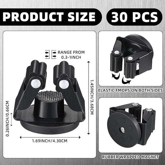 30 Pcs Magnetic Mop Broom Holder Movable Magnetic Broom Holder Rack, Anti Slip Wall Mounted Utility for Cleaning Tools, Garage, Kitchen, Laundry, Garden (Black)