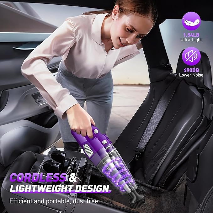 Handheld Vacuum Cordless, 15000PA Powerful Suction Car Vacuum Cleaner Lightweight with Multi Accessories, Hand held Vacuum Cleaner Dust Busters Cordless Rechargeable for Car Home