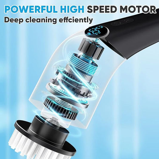 Electric Spin Scrubber, Cordless Cleaning Brush Power Shower Scrubber Long Handle Extendable Handheld Electric Scrubber for Bathroom Floor Tub Tile with 8 Replaceable Brush Heads & Hook