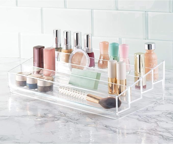 iDesign Tiered Cosmetics & Nail Polish Organizer, The Clarity Collection – 12.75 IN X 6.5IN X 3.75 IN, Clear (Pack of 4)
