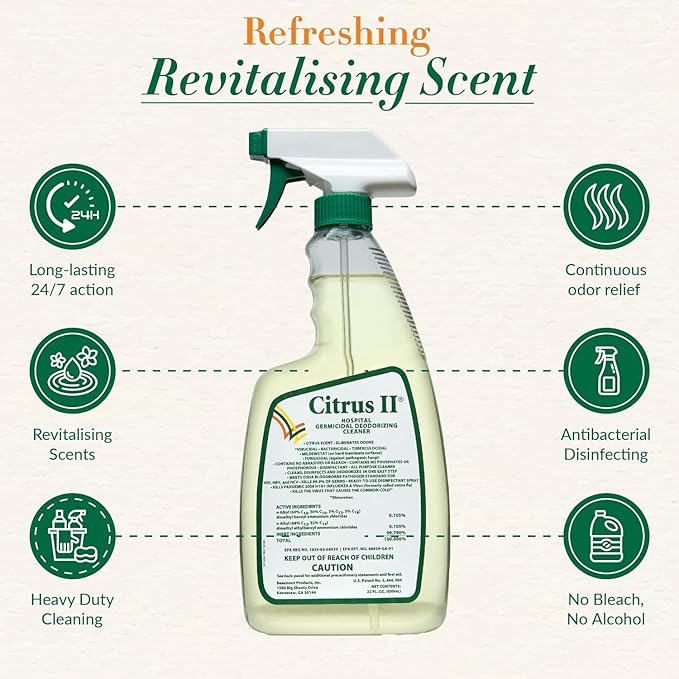 Citrus II Hospital Germicidal Deodorizing Cleaner - Fresh Citrus Scent - Disinfecting Spray- for Home, Hospital and Office Surfaces and Supplies - 22 Fl Oz - Pack of 2