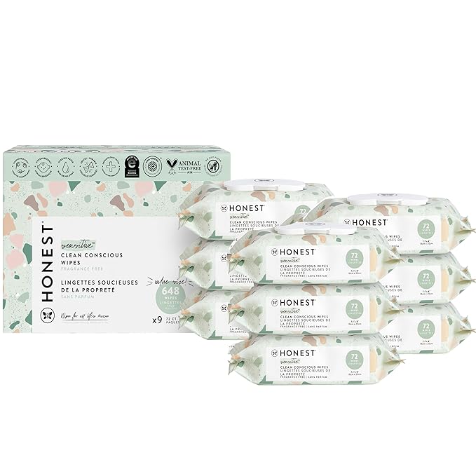 The Honest Company Unscented Wipes Over 99% Water Compostable Plant-Based Baby Hypoallergenic for Sensitive Skin EWG Verified Geo Mood 648 Count