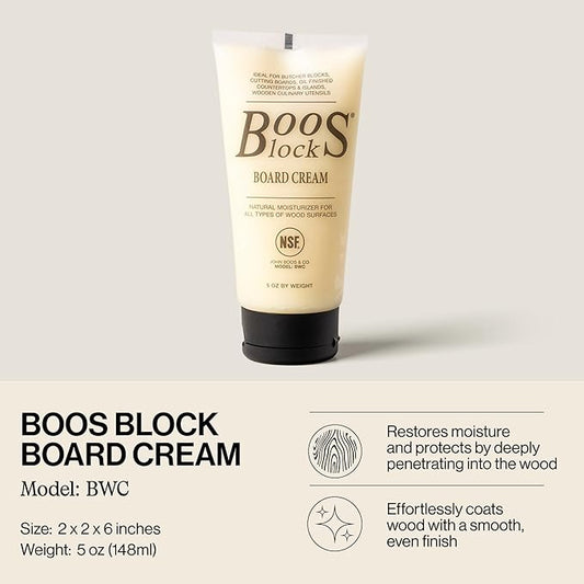 John Boos Block All-Natural Board Cream for Butcher Blocks and Cutting Boards, 5 oz - Wood Conditioner & Sealer for Maintenance and Protection, Safe Formula with Beeswax & Mineral Oil