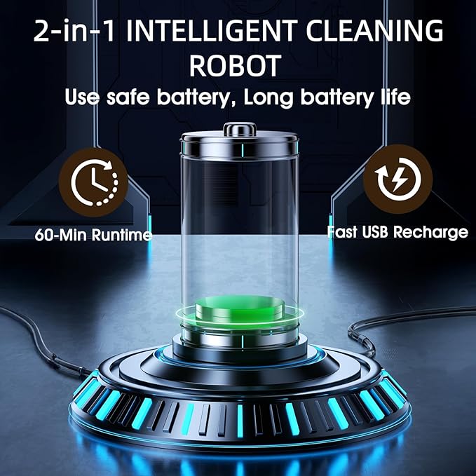 Robot Vacuum and Mop Combo,Robot Vacuum Cleaner, Smart 3 in 1 Cleaning System，Super Thin Quiet, Obstacle Avoidance，Suitable for Various Soft and Hard Floors, Pet Hair