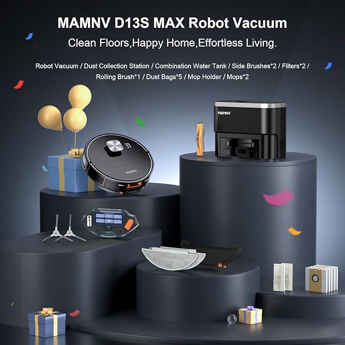MAMNV Robot Vacuum and Mop, 11500 Pa Suction, 3-in-1 Robotic Vacuum with Smart LiDAR Navigation, 90 Day Self-Emptying,160 Min Runtime,App/Alexa/Voice Control, Ideal for Pet Hair, Carpet & Hard Floor