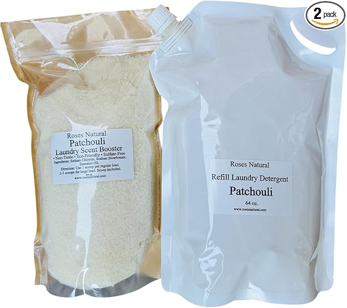 Patchouli Laundry Detergent and Scent Booster Bundle, 64 oz Each, Non-Toxic, Sulfate-Free, Eco-Friendly, Patchouli Essential Oil Scented, Made in the USA
