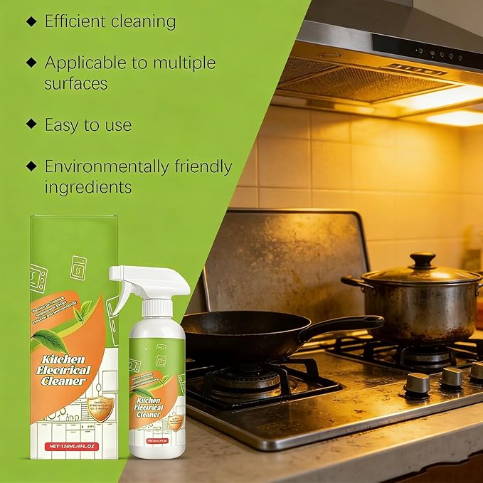Electrolyzed Ion Kitchen Cleaner Spray, Kitchen Appliance & Grease Cleaner, Natural Enzyme Cleaners, Multi-Purpose Grime Remover for Pot, Oven, Stove, Range Hood & Countertops (2Pcs,120ml)