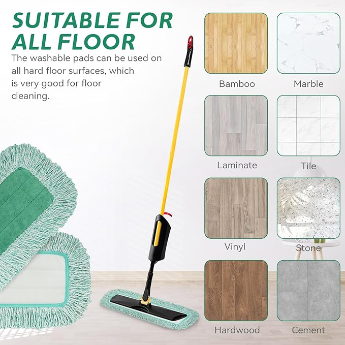 Commercial Products Dust Pad with Fringe for Rubbermaid 18” - 18 Inch Green Microfiber Dust Mop Refills Heavy-Duty Cleaning for Hardwood/Tile/Laminated Floors in Kitchen/Lobby/Office (6 Counts)