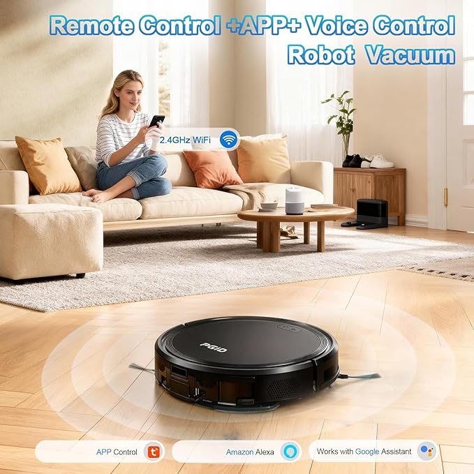 FGID Robot Vacuum and Mop Combo, 2 in 1 Mopping Robotic Vacuum Cleaner w Schedule,Robot Vacuum Self Emptying App/Remote,5000Pa Strong Suction, Slim, Ideal for Hard Floor, Pet Hair, Low-Pile Carpet