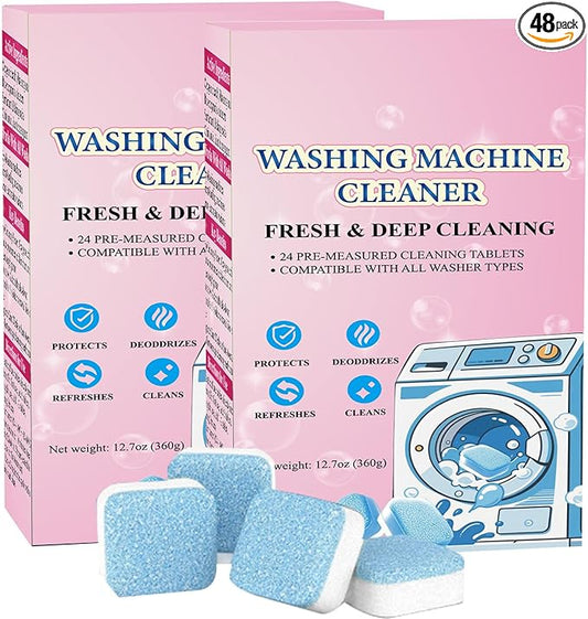 48-Pack Washing Machine Cleaner Tablets for the Front Load and Top Load Compatible Descaler Pods for Laundry Tub, Drum and Gasket Septic Safe, Fresh Scent