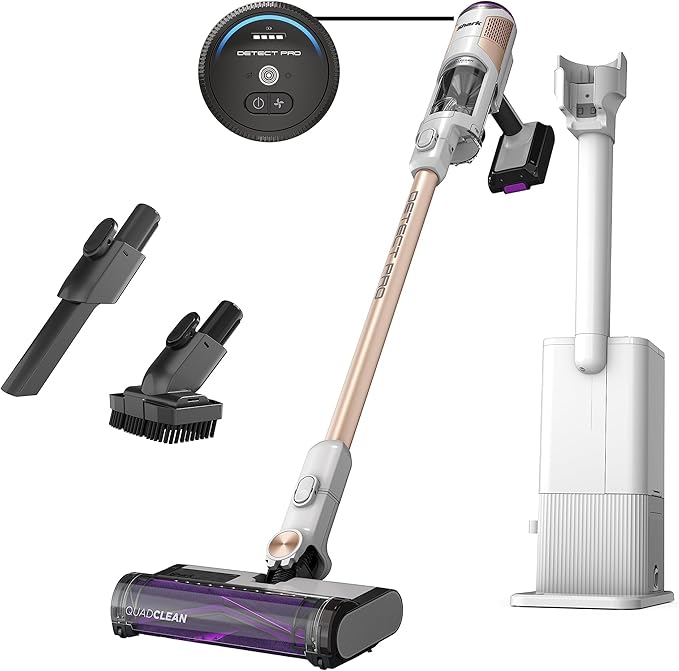 Shark IW3511 Detect Pro Auto-Empty System, Cordless Vacuum with HEPA, QuadClean Multi-Surface Brushroll, 60-Minute Runtime, Includes 8" Crevice Tool & Pet Multi-Tool, White/Beats Brass (Renewed)